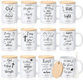 Didaey 12 Sets Christian Gifts Bulk Religious Coffee Mugs 12oz Bible Verses White Ceramic Cup with Lid Handle Spoon Inspirational Mug Church Gift for Men Coworker Employee Staff(Religious)