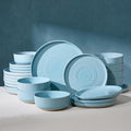 24-Piece Stoneware Dinnerware Sets for 8 - Farmhouse Coupe Plates and Bowls with Speckles & Spirals - Chip & Scratch Resistant, Microwave & Dishwasher Safe - Gift Box, Ice Blue