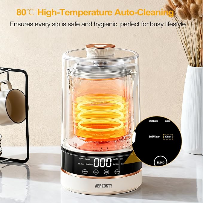 10 in 1 Nut Milk Maker Machine, 40oz/1.2L Soy Milk Maker with Auto Clean/24H Delay/Keep Warm/Boil Water, Almond Milk Maker for Homemade Oat, Juice, Milk Shakes, Plant Based Beverages (Beige)