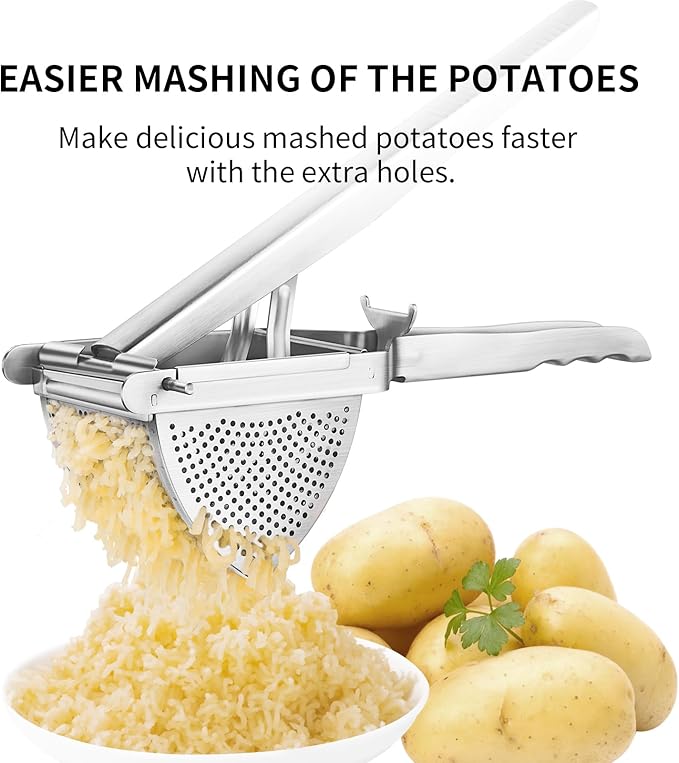 Upgraded Potato Ricer Stainless Steel, Heavy-Duty Potato Masher with Multi-Hole Design, Ricer for Mashed Potatoes, Baby Food, and More - Ideal Kitchen Tool for Effortless, Smooth Purees