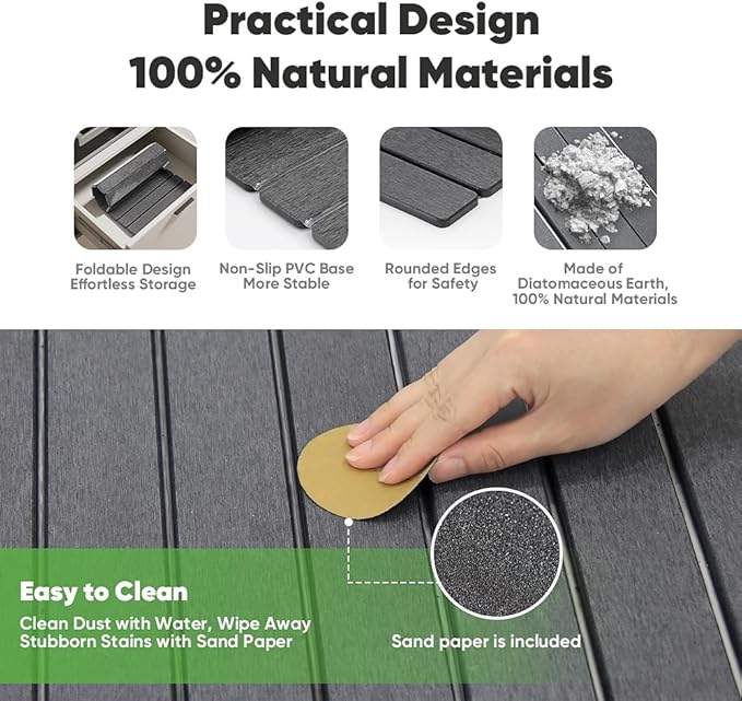 Stone Drying Mat for Kitchen Counter, Quick Diatomaceous Earth Mats for Dishes, 23.6"L x 15.7" W Super Absorbent Fast-Drying Collapsible Countertop Stone Mat (Dark Grey, 24" x 16")