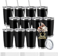YOUKE OLA 12 Pieces Insulated Coffee Tumbler Blank Stainless Steel Double Wall Vacuum Travel Tumbler Cup with Lid and Straw for DIY Gift, Black 20oz