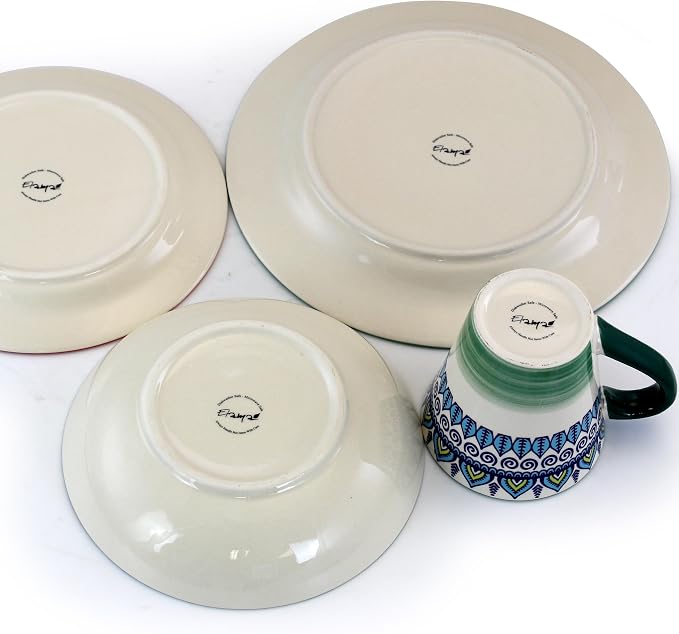 Elama Zen Green Mozaik 16 Piece Luxurious Stoneware Dinnerware with Complete Setting for 4, 16pc