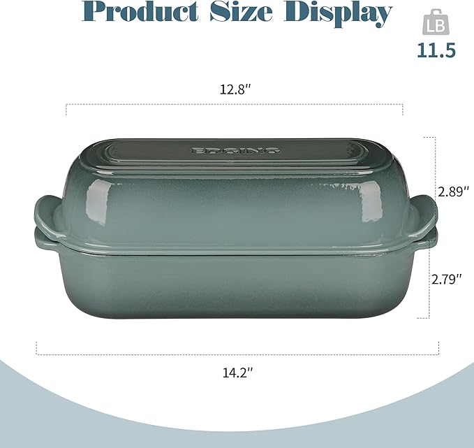 EDGING CASTING Enameled Cast Iron Loaf Pan with Lid, Bread pan, Dutch Oven Bread pan for Homemade Sourdough Bread Baking, 12.5x5.5 inch, 5qt, Slateblue