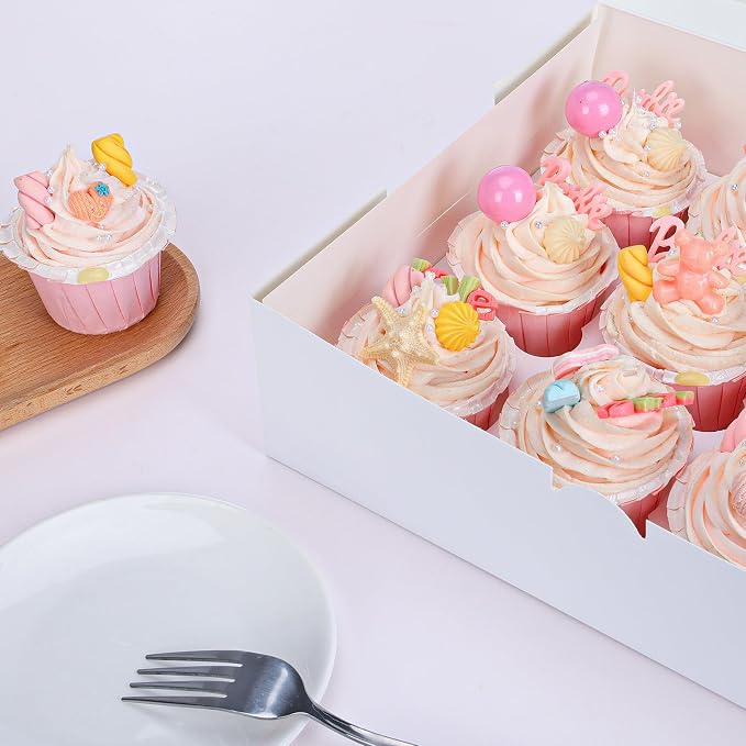 Moretoes 15pcs Cupcake Boxes, 13x10x3.5 Inches, 12 Count Bakery Boxes with Window and Inserts to Fit Muffins, for Birthday Holiday Party Bakery Supplies