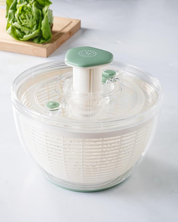 Martha Stewart Gulfwind 6.3 Qt Salad Spinner, Fruit Wahser, Fruit Washing Bowl with Strainer, Vegertable Cleaner, Salad Cleaner, Lettuce Washer