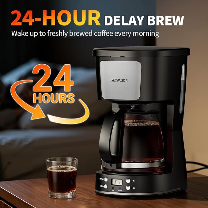 Programmable 12 Cup Drip Coffee Maker, Silver, Stainless Steel | Auto Brew, Keep Warm Function, Removable Filter Basket, Auto Shut-off, Clear Water Level Window,Silver and Black