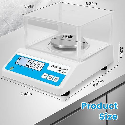 Lab Analytical Balance Scale 500g x 0.001g, 001 Gram Scale High Precision Digital Scale with Windshield, Jewelry Scale for Gold Powder Laboratory Kitchen School, 4 Units with LCD Display