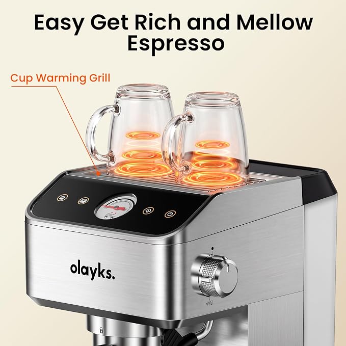 Espresso Machine 20 Bar, Brush Stainless Steel Espresso Maker with Milk Frother Steam Wand, 1400W Espresso Coffee Machine with 1.8L Removable Water Tank for Latte, Cappuccino,Machiato