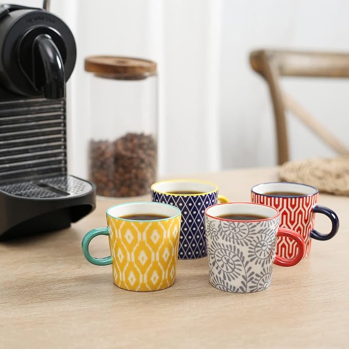 Selamica Ceramic 3.5 Oz Espresso Cups, Espresso Mugs 2.5 Inch Demitasse Cups, Mini Coffee Cups for Latte Mocha Lungo Tea, Set of 4, Assorted Colors