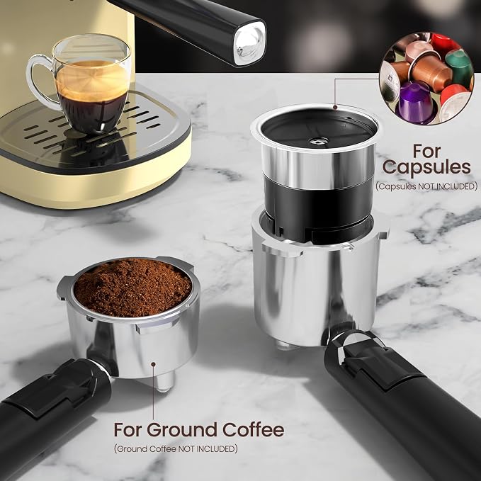 Electactic 20 Bar Espresso Machine, Professional Stainless Steel Coffee Maker with LCD Display, 45oz Removable Water Tank, Home & Office Espresso Maker for Cappuccino Latte Macchiato, White