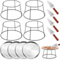 12 Pcs Pizza Stand Set: 4 Metal Stands, 4 Pizza Pans, 4 Spatulas for Weddings, Party(Silver,Round)