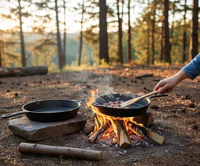 KANKA Cast Iron Skillet Set – Pre-Seasoned 10 Inch & 12 Inch Cast Iron Frying Pans – Iron Skillet Set for Stove, Oven, Grill & Searing Pan Cooking – Includes Silicone Handles & Scrapers