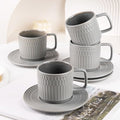 8oz Cappuccino Cups with Saucers Set of 4, 8 Ounce Stackable Embossed Ceramic Coffee Mugs for Specialty Coffee Drinks, Latte Mugs, Cafe Mocha and Tea, Dishwasher & Microwave Safe (Grey)