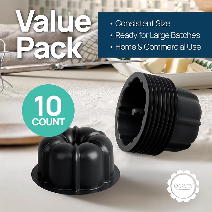 O’Creme Bakeable Plastic Mini Cake Pan & Jello Mold – Non-Stick Silicone Baking Pan – Reusable Mold For Baking, Desserts and More – 10 QTY Pack
