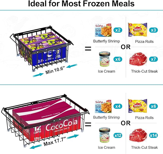 iSPECLE 2 Pack Freezer Organizer Bins - Fit 10 to 20 Cu.Ft Deep Freezer, Expandable Wire Storage Chest Freezer Baskets for Frozen Food, Stackable with Handles, Black