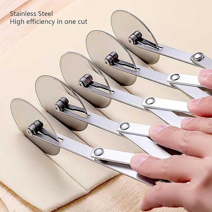 7 Wheel Pastry Cutter Roller Stainless Pizza Slicer, Expandable Pizza Slicer Multi-round Pastry Knife Baking Cutter Roller Pasta Cutter Wheel Cookie Dough Cutter Divider