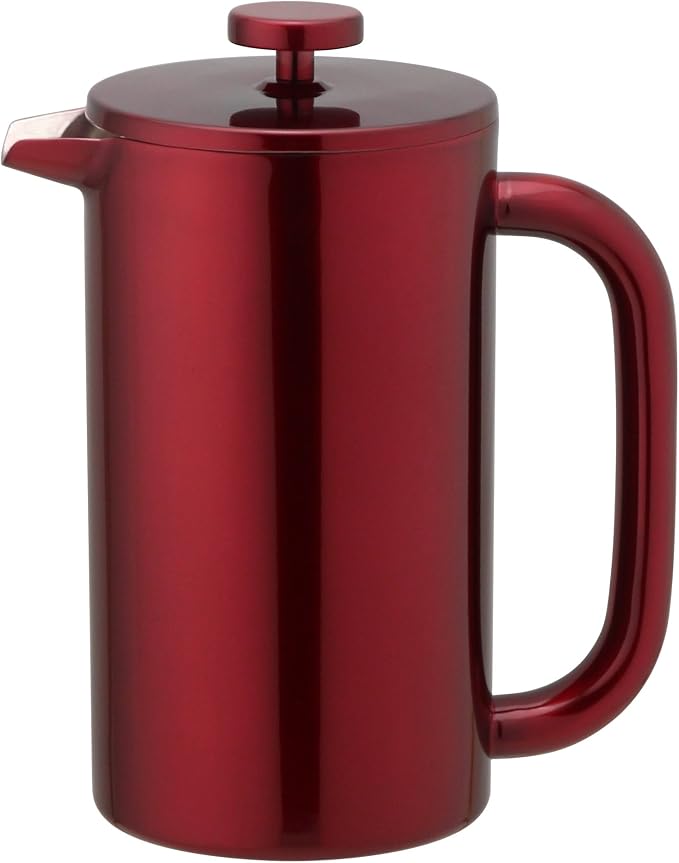 8-Cup Double Wall Insulated Stainless Steel French Coffee Press, 32-Ounce Durable Coffee Tea Maker with Stainless Steel Plunger, Red