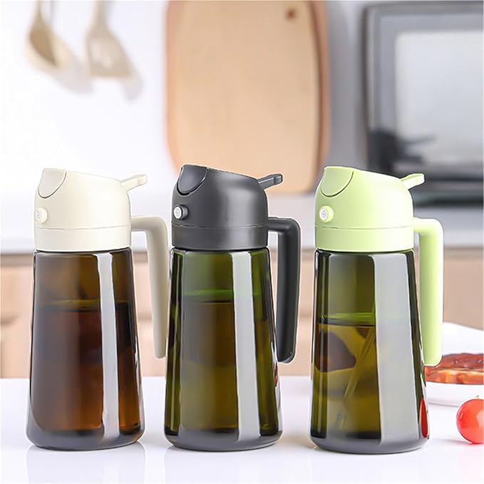 Oil Sprayer, 2pcs 2 In 1 Oil Dispenser, Sprayer For Cooking - 16oz/470ML For Kitchen, Bottle With Stickers,for Kitchen, Air Fryer(Green)