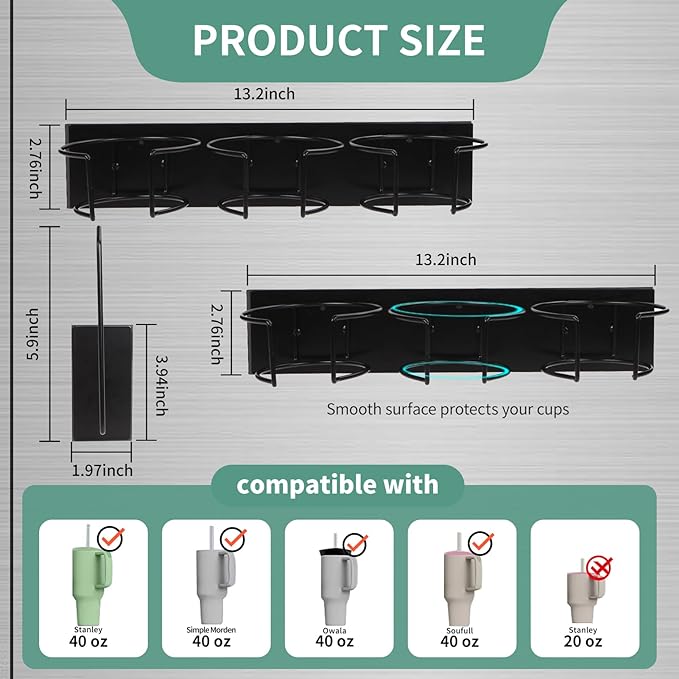 Magnetic Stanley Cup Holder for Fridge, Magnetic Tumbler Holder for Fridge, 2 PCS Stanley Cup Magnetic Holder with Tumbler Lid Organizer for 40 oz Stanley Cup for Kitchen, Cabinet