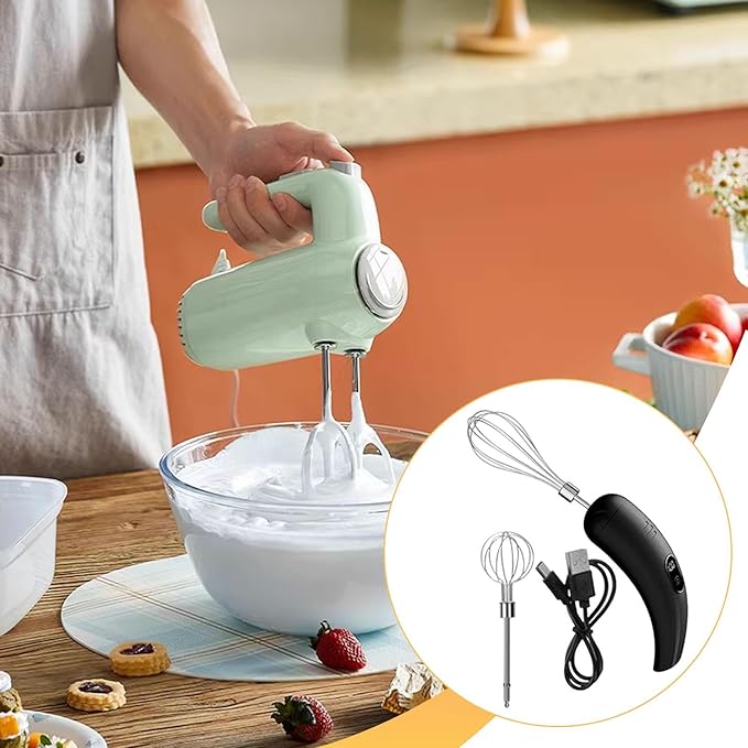 Electric Egg Beater Handheld Milk Frother Cordless Cream Mixer Adjustable 5 Speeds Stainless Steel USB Whisk Suitable for Kitchen, Black