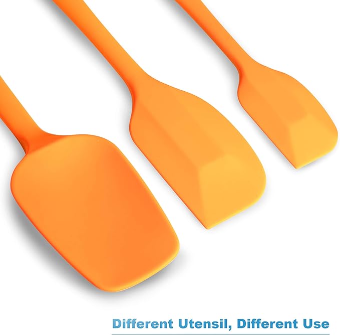 Silicone Spatula 3‑Piece Set Heat Resistant 600°F Non‑Stick Rubber Spatulas with Stainless Steel Core ALLWIN HOUSEWARE Large Spatula, Spoonula & Mini Spatula for Cooking & Baking, Orange