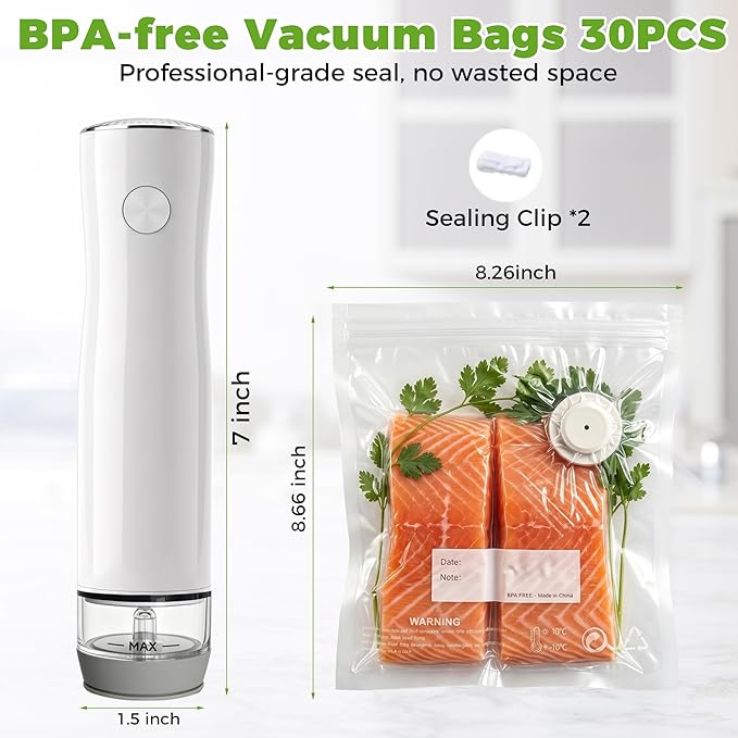 Handheld Vacuum Sealer Portable, Compact Vacuum Sealer for Food with 30 Reusable Bags - Food Saver for Sous Vide, Travel, Leftovers & Dry Foods, 6X Longer Freshness, One-Touch Operation