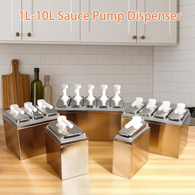2.11 Quart Condiment Dispenser Pump,Syrup Pump Dispenser with Measuring Cup,Detachable Leak-Proof Design for Sauce, Honey, Syrup,Soy Sauce,Mustard,Cheese (2.11 QT Each, 1 pumphead)