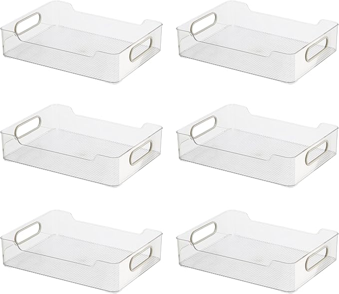 Oggi Cabinet/Drawer Storage Bin - 12" x 8.75", Clear/Gray, Ideal for Kitchen Organization, Pantry Storage, Fridge Organizing - Set of 6, (9771 (7771))