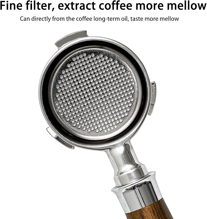 51mm 3 Ear Bottomless Portafilter for De Longhi EC680 EC685 EC885, Davonpha Professional Espresso Portafilter wi th Stainless Steel Basket & Black Rosewood Handle