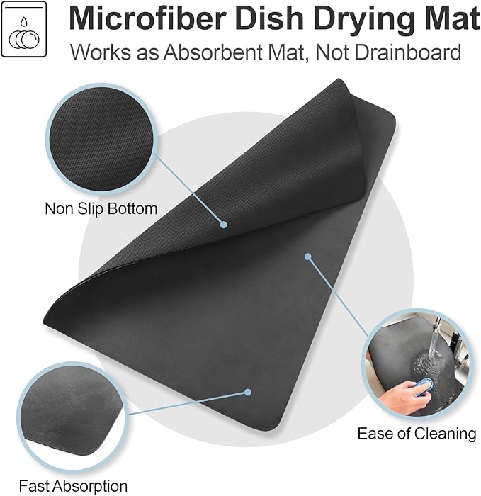 GSlife Large Capacity Expandable Dish Drying Rack with Absorbent Mat, 2-Piece Stainless Steel Dish Drainer Set for Counter with Removable Over Sink Rack, Family Size 15" W x 16.5"-21.5" L, Silver