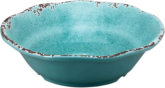 UPware 12 Piece Crackle Melamine Dinnerware Sets, Outdoor Dishes Set, Plates and Bowls Sets, Service for 4, Turquoise