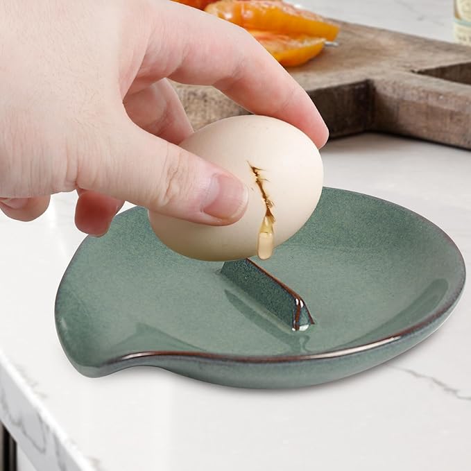 Egg Cracker Spoon Holder, Spoon Rest for Kitchen, Ceramic Spoon Holder for Stove Top, Cooking Spoon Holder,Heat Resistant Utensil Rest for Countertop, Dishwasher Safe
