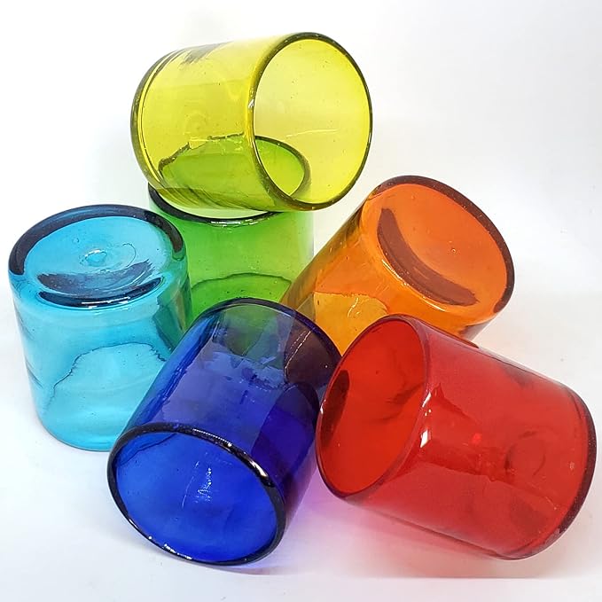 Rainbow Colored 9 oz Short Tumblers (set of 6), Recycled Glass, Lead-free, Toxin-Free (9oz Tumbler)