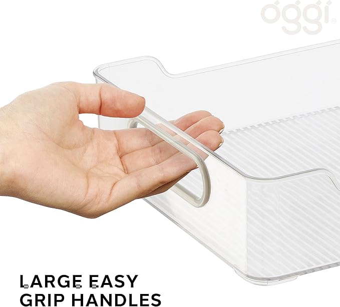 Oggi Cabinet/Drawer Storage Bin - 14" x 10", Clear/Gray, Ideal for Kitchen Organization, Pantry Storage, Fridge Organizing - Set of 6