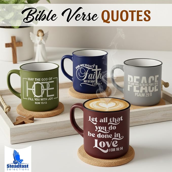 4 - Pack Inspirational Christian Coffee Mug for Women & Men - Scripture Coffee Cups with Bible Verses - Religious Coffee Mugs - Faith Based Gift Set - Ceramic Christian Mug