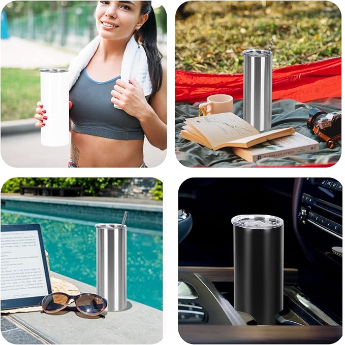 12 Pack 20 Oz Straight Skinny Tumblers,Individually Gift Boxed Stainless Steel Slim Skinny Tumbler Set Bulk, 20 Oz Insulated Slim Thin Travel Tumbler Cup for Diy, White