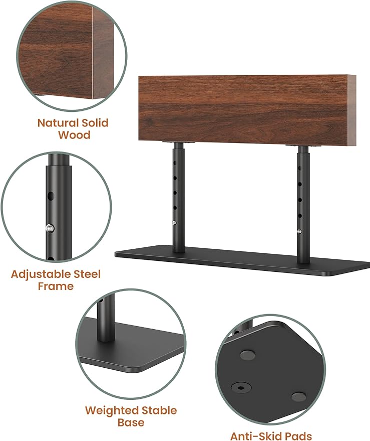 NiHome Magnetic Knife Holder, Adjustable Height (8.66–11.81") Acacia Wood Knife Block, Double-Sided Magnet Stand with Heavy Duty Metal Base, Non-Slip Organizer for Kitchen Countertop