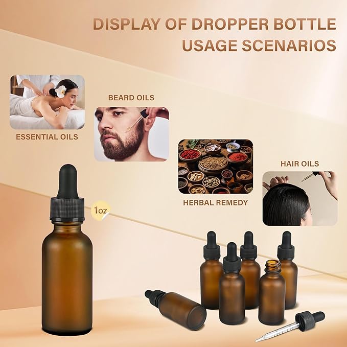 NOOEEISS 4 Pcs, 1oz Dropper Bottle, Amber Glass Eye Dropper Bottle, Tincture Bottles with Dropper, Pretty Finish, Leak-Proof Design, Stronger Suction for All Kinds of Mixed Liquids