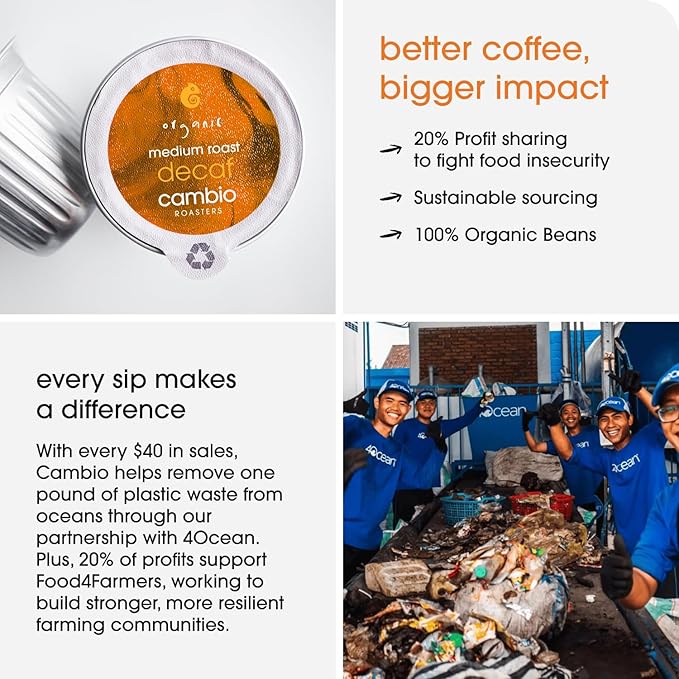Cambio Roasters Organic Coffee Pods - Decaf Medium Roast, The Only Organic Recyclable Aluminum Coffee Pods, Small Batch Roasted, Keurig® Compatible, for Any Time of Day, Longer Lasting Freshness, 10 Count