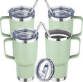 20 oz Tumbler with Handle Stainless Steel Insulated Coffee Mug Tumbler with Lid and Straw Double Wall Vacuum Insulated Coffee Mug Leak Proof Travel Mug Tumbler for Hot and Cold Drink (Green Tea,4pack)