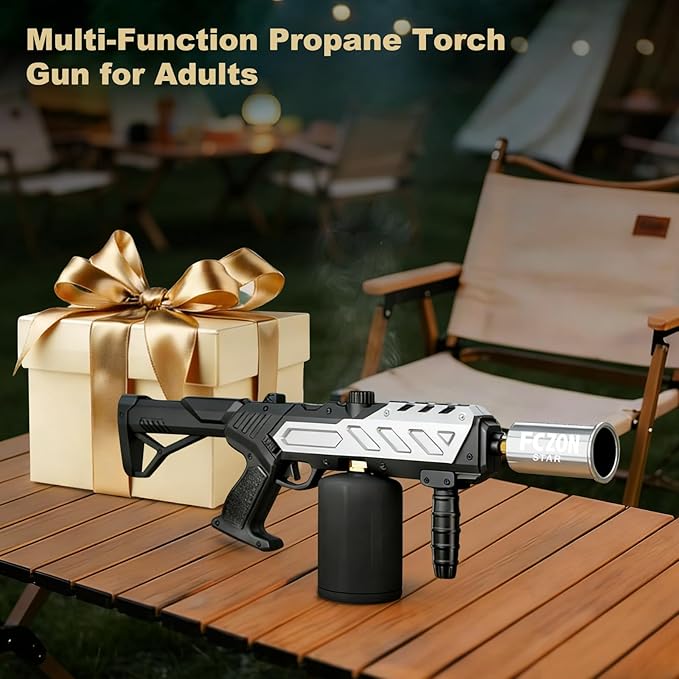 FCZON Flame Thrower Gun, Detachable Cooking Propane Torch Gun with Adjustable Flame, Powerful Blow Torch for BBQ, Searing Steak, Welding, Camping(Propane Tank Not Included)