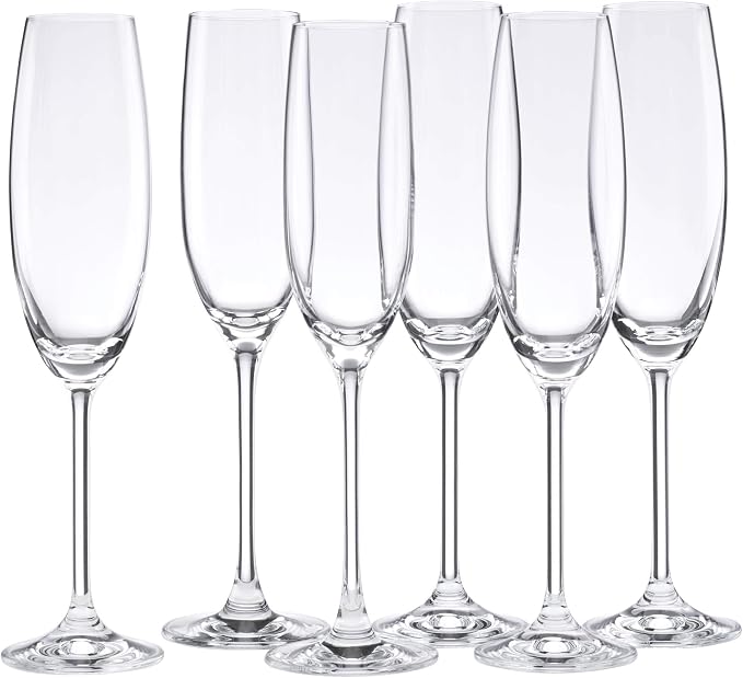 Lenox Champagne Flutes, Tuscany Classics 8 Oz Champagne Glasses Set of 6, 1.5 x 10-inch, Clear European Glass, Stemware, Dishwasher Safe, Wedding Decor, New Years, 8 Oz Flute Glasses (6-Piece)