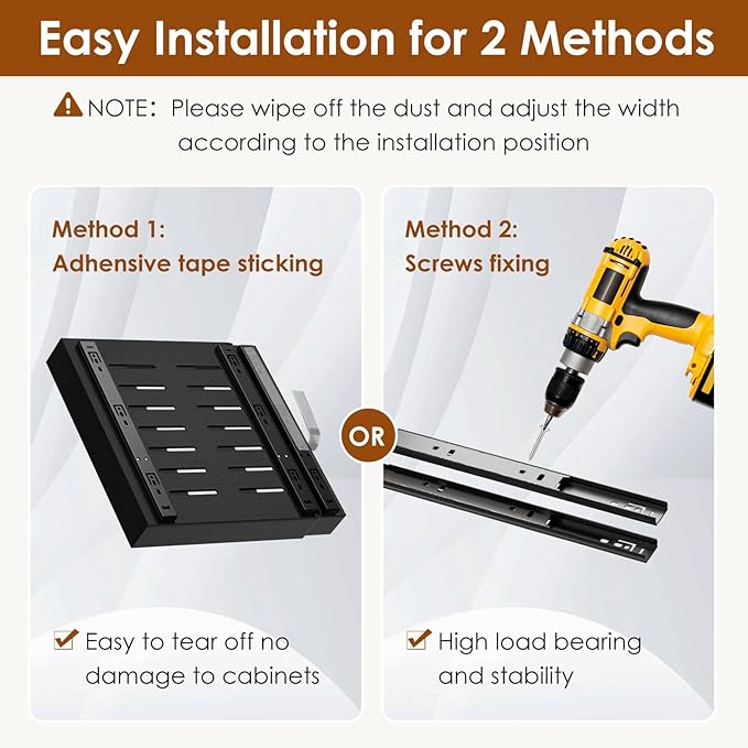 2 Pack Expandable Pull Out Cabinet Organizer 21" Deep, Adjustable Width 12.6"-20.5", No Drill Adhesive with Triple Track Rails, Heavy Duty Slide Out Drawers for Kitchen, Pantry, Cabinets,Black