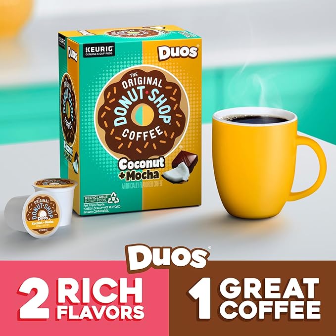 The Original Donut Shop Duos Coconut + Mocha Coffee, Keurig Single Serve K-Cup Pods, Medium Roast Coffee, 60 Count, (6 Packs of 10)