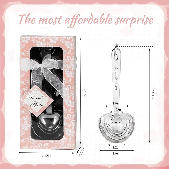 50 Packs Heart Shaped Measuring Spoons, Wedding Favors For Guests, Baby Shower Favors For Guests Bridal Shower Party or Wedding Favors Decorations With Individual Gift Boxes (PINK)