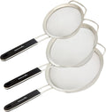 Restaurantware Fine Mesh Strainer Set of 3 Different Sizes with Silicone Handle Stainless Steel Extra Fine Mesh Strainer Heat-Resistant Handle Dishwasher-Safe for Rice, Quinoa, Pasta