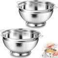 Maxdot 2 Pack 5 Quart Heavy Duty Stainless Steel Colander with Footed Base and Handles Pasta Spaghetti Berry Fruit Vegetable Kitchen Food Strainer Basket
