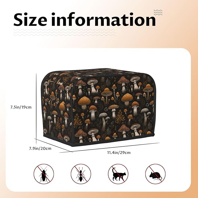 Toaster Cover 2 Slice Vintage Mushroom Leaf Kitchen Small Appliance Covers with Pockets Dust and Fingerprint Protection