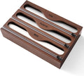 Wrap Dispenser with Cutter and Labels, Plastic Wrap Organizer For Kitchen,Bamboo 3-in-1 Wrap Dispensers for Cling Wrap Aluminum Foil and Wax,Storage Organization Holder（Brown）